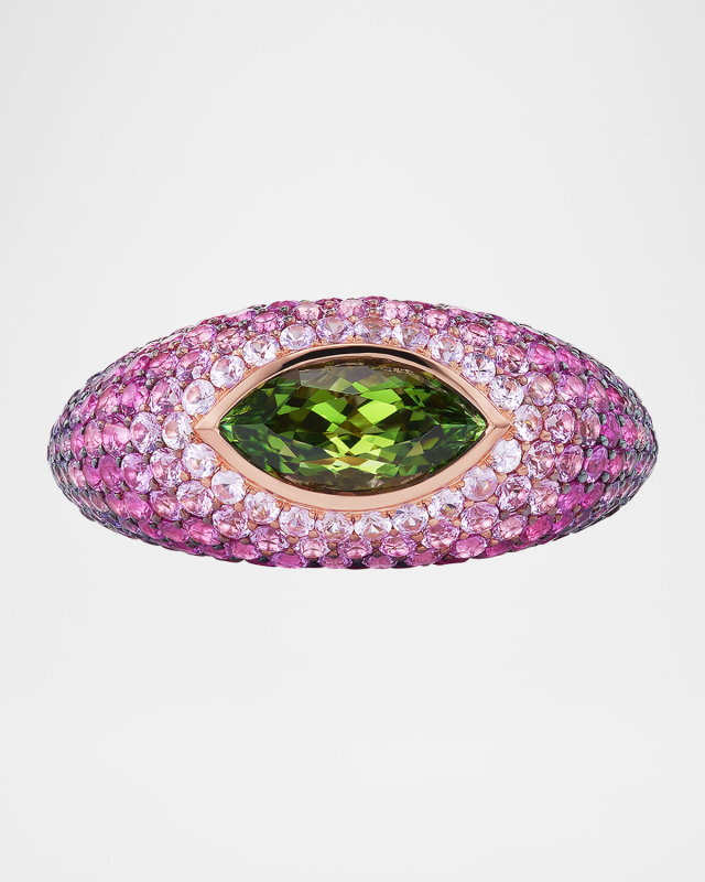 Sapphire and Green Tourmaline Marquis Ring, Size